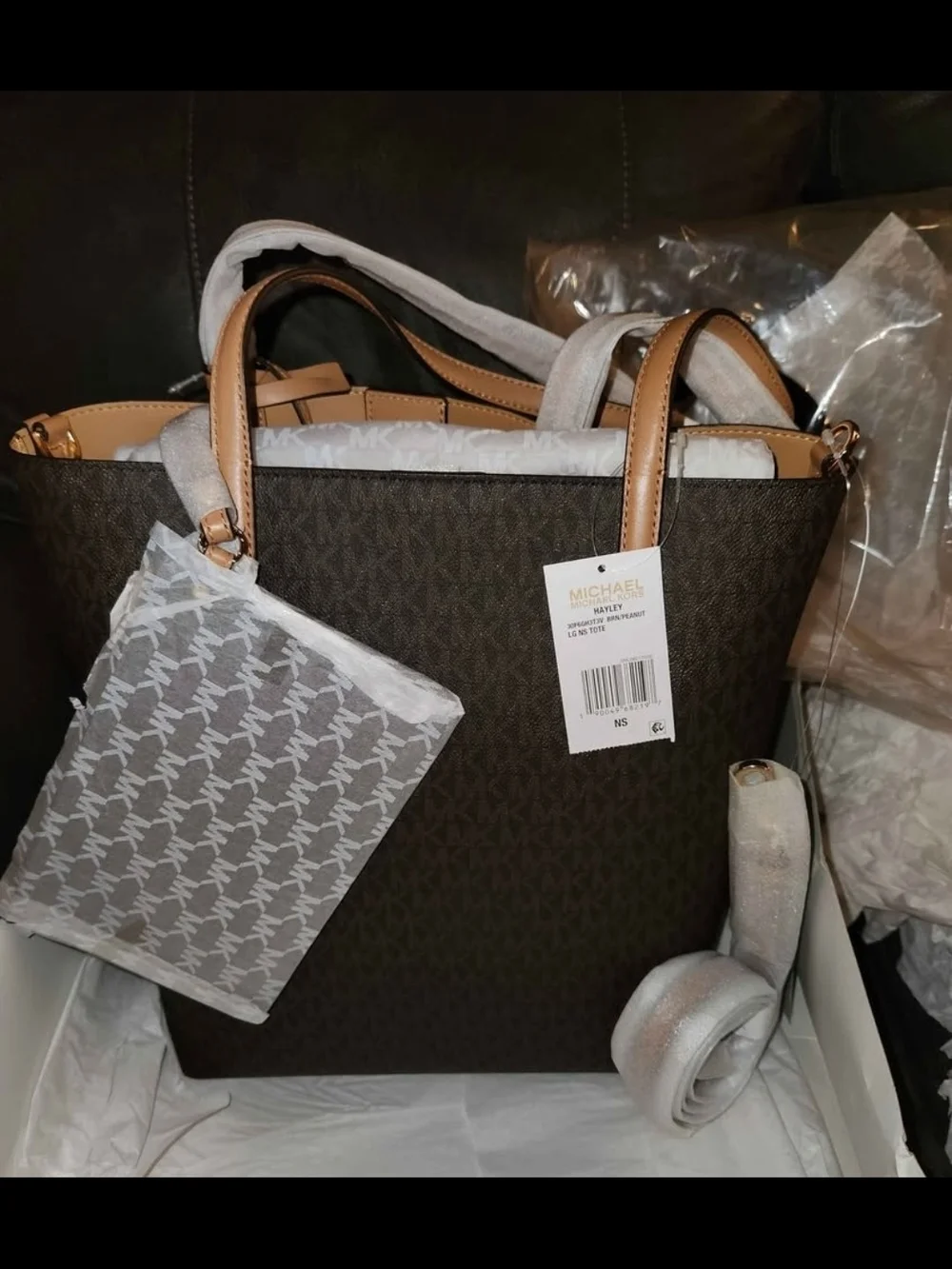 Michael Kors Hayley Brown Logo Canvas Tote
